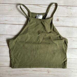 H&M Green Sleeveless Fitted Crop Tank Top